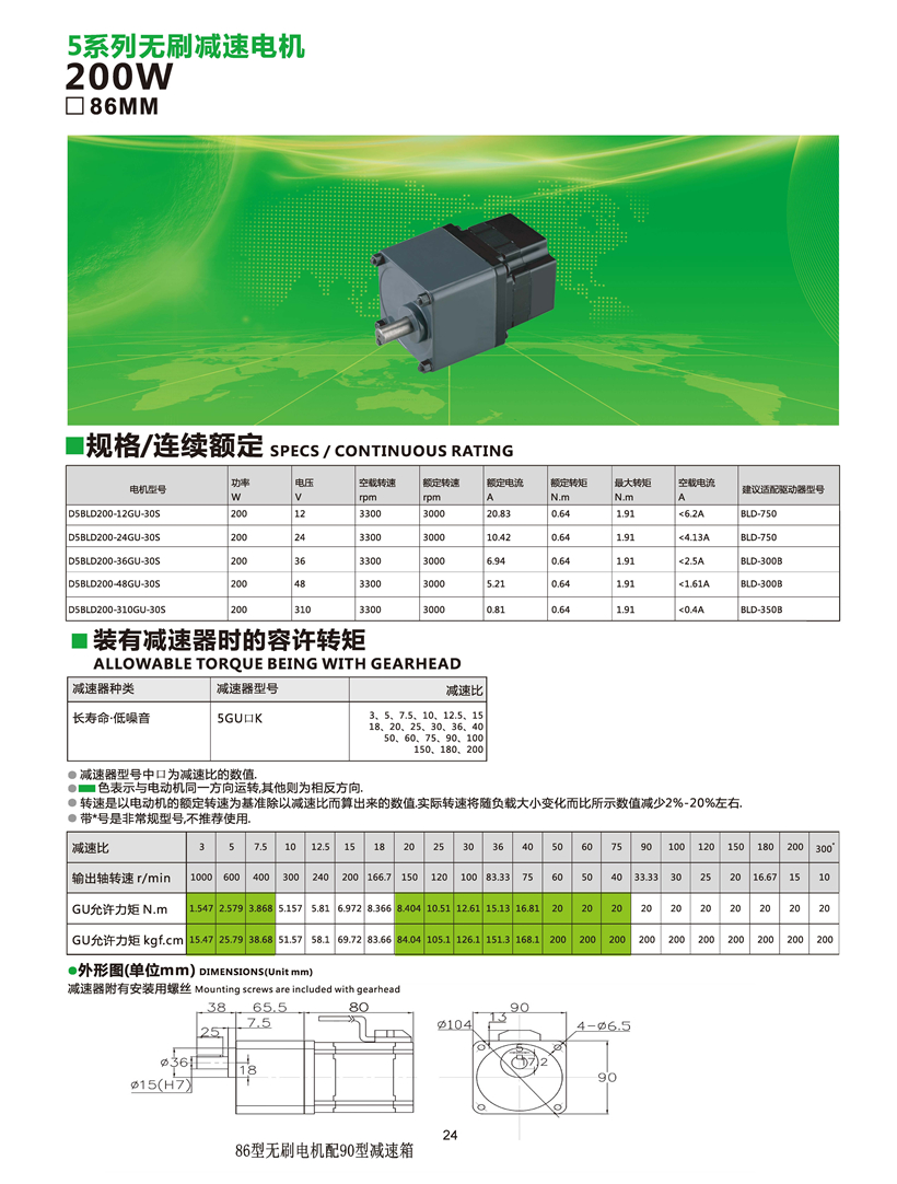 200w無(wú)刷減速電機(jī)