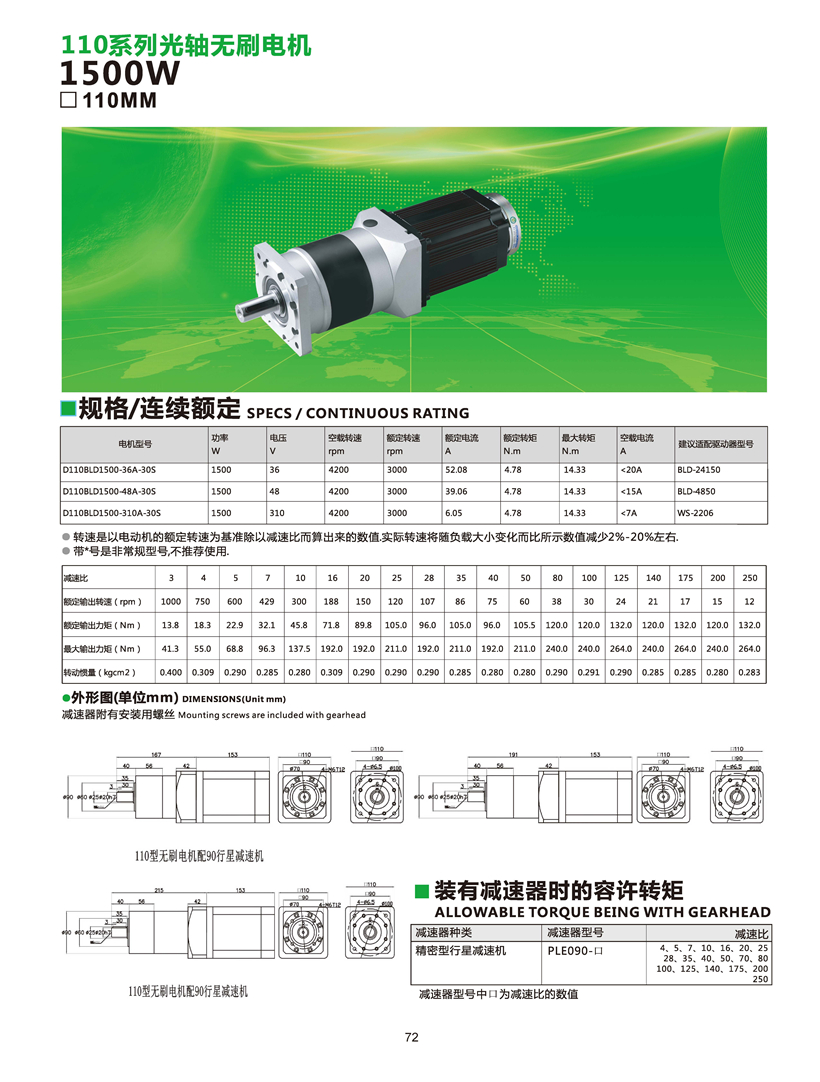 1500W無刷行星機參數(shù)